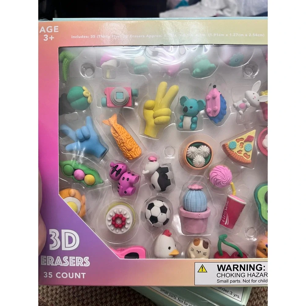 3D Eraser Set 35 Count Novelty Desk Pets Animals Food Shapes Kids Stationery